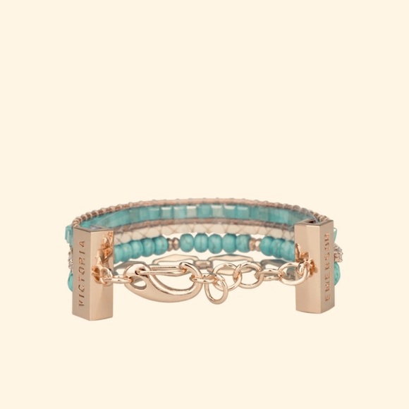 Layered mixed chain, Crystal and Turquoise mix Tennis Bracelet - Picture 2 of 3